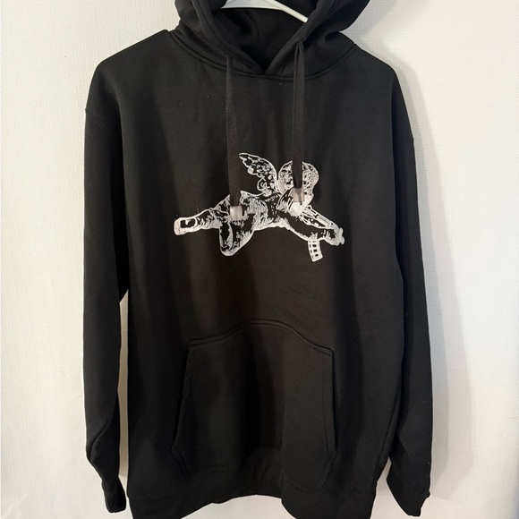 NONA Fleece Black Hoodie L Angel Graphic Pullover - Picture 2 of 6